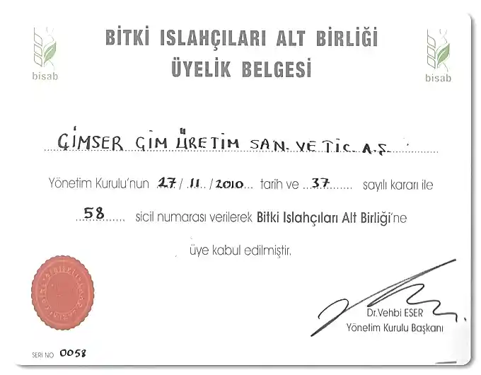 BİSAB Üyelik Belgesi