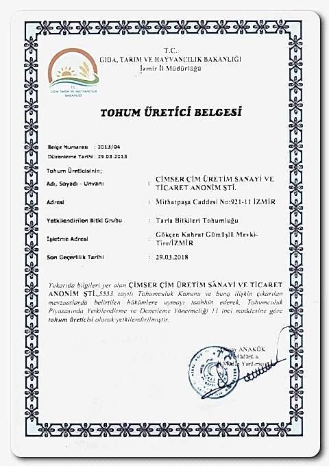 Tohum Üretici Belgesi